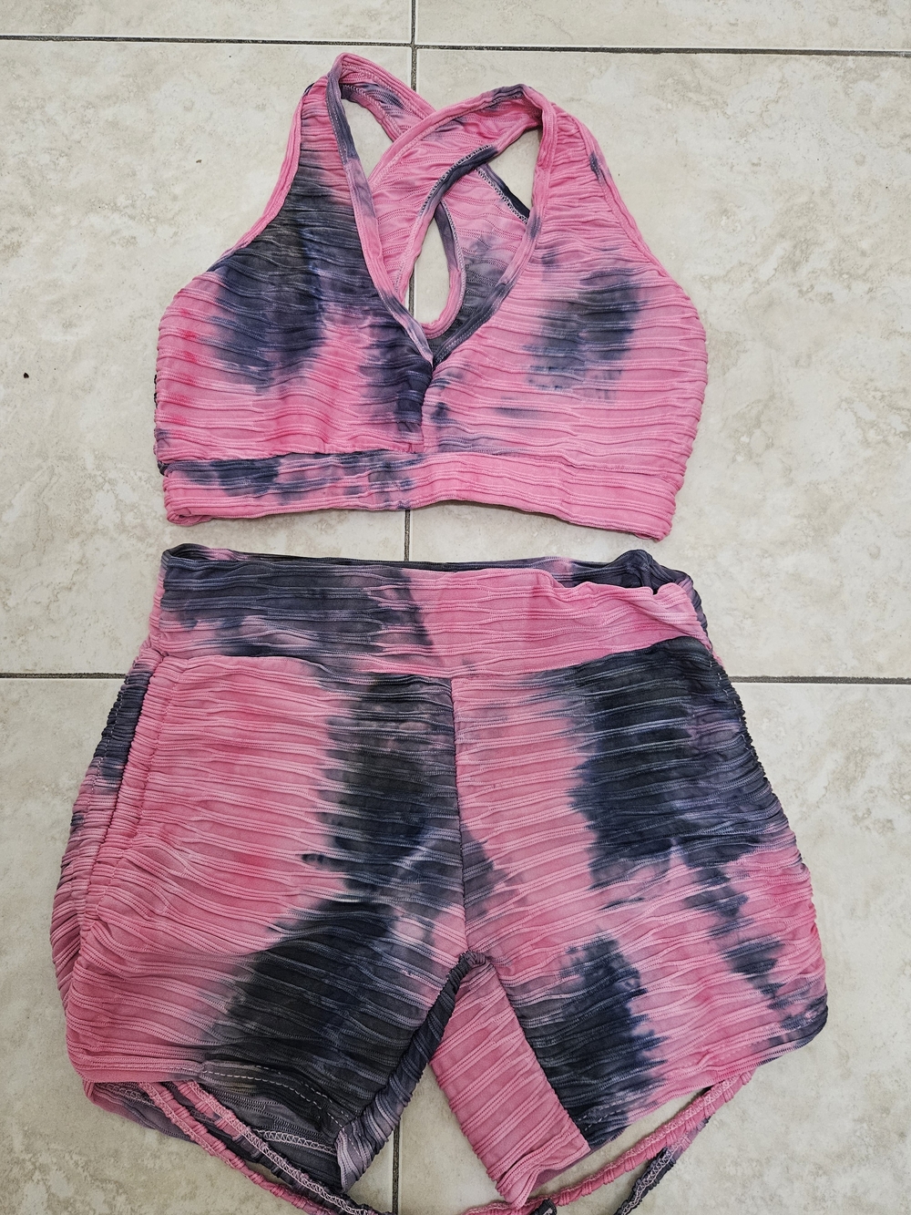YTK Pink Tie-Dye Woman Two-Piece Active Wear Size L/XL